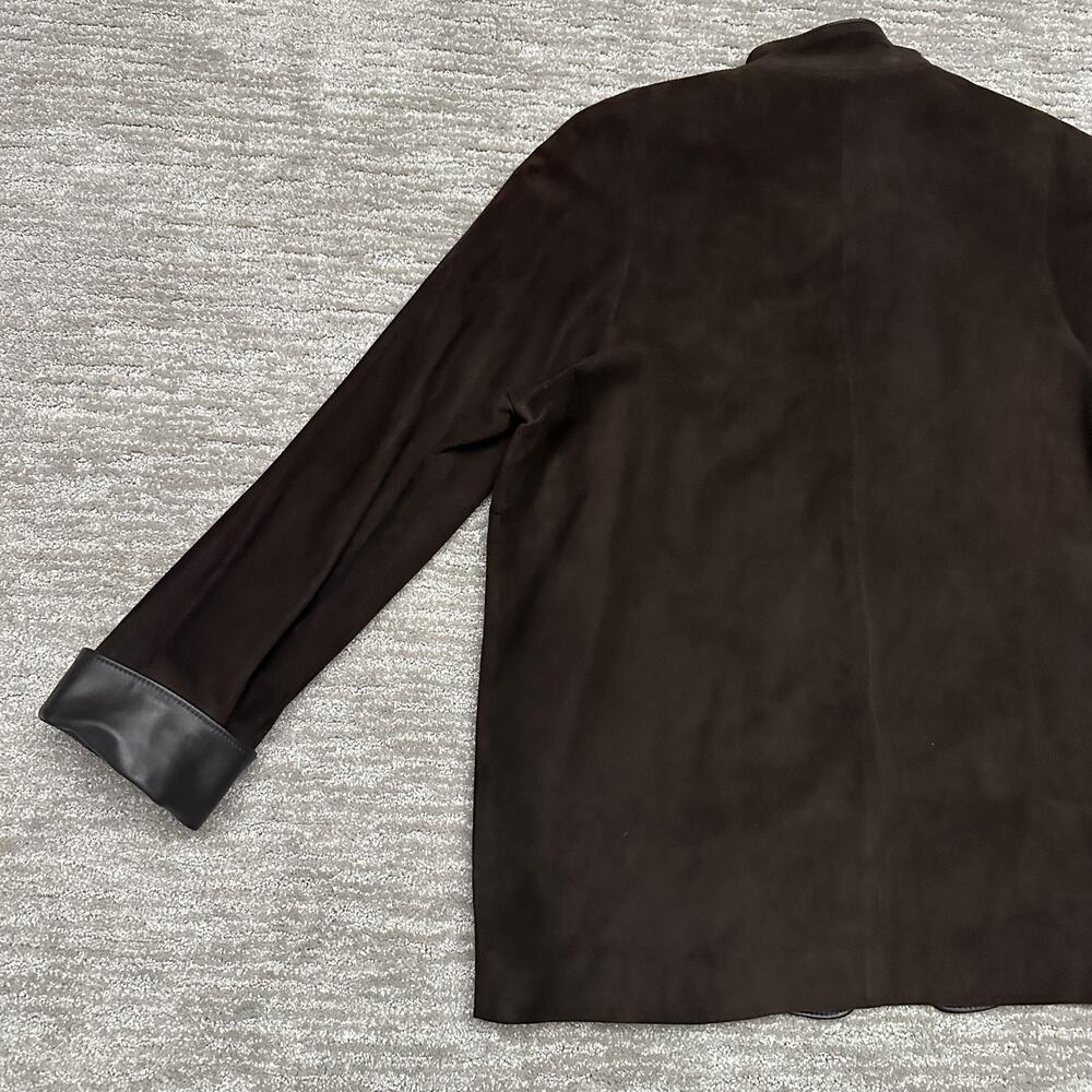 Overland Jacket Womens 8 Brown Suede Leather Trim Button Front Lined Collared - Picture 7 of 14